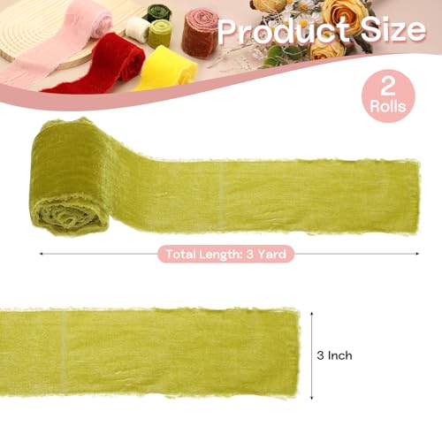 Ruban de velours vert fait main à bords effilochés pour décoration chic