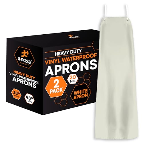 Image of Xpose Safety Heavy Duty Vinyl Waterproof Aprons, White - For Home, Industrial and Commercial Use - Chemical Resistant (2, White)