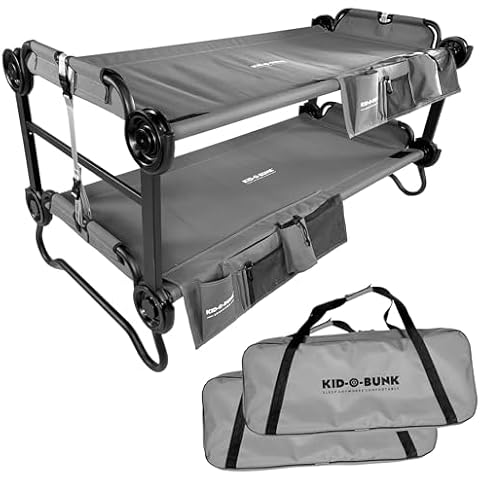 Disc-O-Bed Youth Double Cot Kid-O-Bunk with Storage Organizers & Carry Bag, Gray Cover