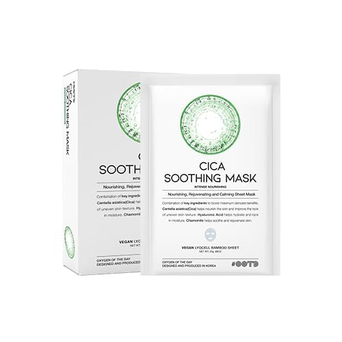 #OOTD Cica Calming Mask for Face Sensitive Irritated Skin, Soothing, Moisturizing, Korean Anti Aging Face Mask, Eve Vegan, Chamomile, Hyaluronic Acid 10EA