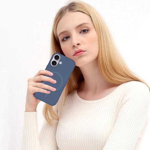 Image of iPhone 16 Silicone Magsafe Case | Shock Proof Design & Camera Protection | Premium Rubberised Apple iPhone 16 Cover (Microfiber Lining) | Magnetic Liquid Silicone - Navy Blue
