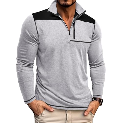 EDITCOZY Mens Quarter Zip Pullover Polo Shirts with Pocket Casual Long Sleeve Collared Golf Shirts