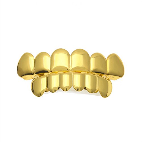 Fan-Ling 1 Set Gold Plated Dental Braces for Men Women, Hip Hop Teeth Grill Top Bottom Grill Teeth Grills