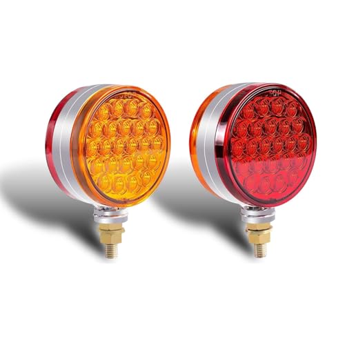 Autroxi 2PCS Amber/Red 48 LEDs Round Double Face Fender Turn Signal Lights Compatible with Kenworth/Peterbilt/Freightliner,12V,IP65 Waterproof