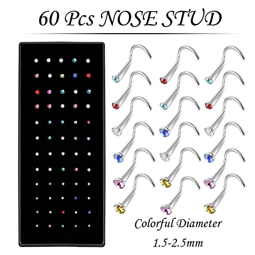 Screw Shaped 3 Sets 160Pcs Nose Rings And Stud, Body Nose Piercing Pin Jewelry, Surgical Stainless Steel Studs Ring Hoop For Women 1.5/2/2.5Mm Multicolor Crystal, Ideal Gift For Wife Or Daily Wear #TOP2
