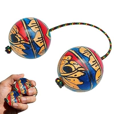 Kashaka Instrument - Adjustable Cord Rhythm Percussion Shaker, Traditional Double Ball Hand Drum, African Musical Rattle Toy, Portable Handheld Sound Maker | Home Practice Sessions, Classroom Music Ac