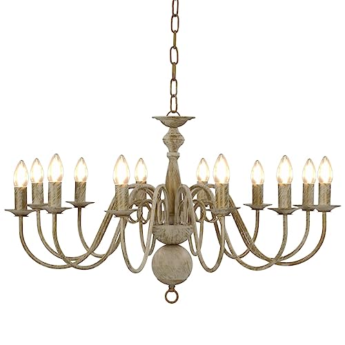 vidaXL Candelabro 12 Lampadine E14 Anticato Lampada da Soffitto a Sospensione Luce Pendente Base Metallo Bianco Gocce Acrilico Trasparente