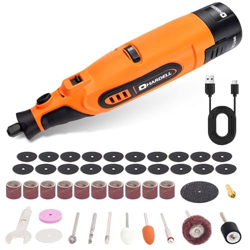 HARDELL Upgrade 12V Cordless Rotary Tool Kit with 43 Accessories, 6-Speed (10000-25000RPM), 1500mAh Removable Battery, Long Runtime for Sanding, Polishing, DIY Crafts & Cutting
