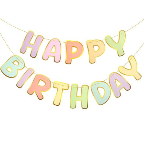 Image of TaoBary Macaron Happy Birthday Banner Pre-strung Birthday Party Decorations No DIY Hanging Banner Sign Hanging Decor for Women Men Boys Girls Party Supplies Backdrop