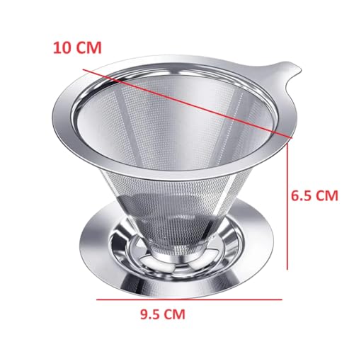 Image of Pour Over Coffee Dripper, Slow Drip Paperless Coffee Filter, Stainless Steel Pour Over Coffee Maker for Single Cup Brew, Double Mesh Design of Manual Reusable Cone Filter