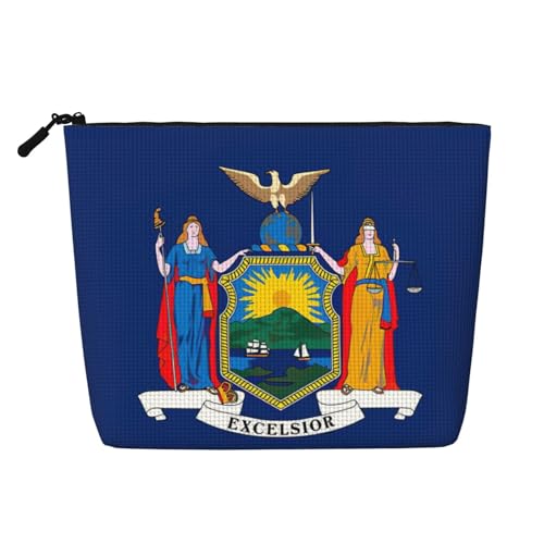 Vielseitige Reisetasche mit New Yorker Staatsflagge, Make-up-Tasche, großes Fassungsvermögen, Kosmetiktasche, Reißverschluss, Kulturbeutel, Schwarz , Einheitsgröße, Kulturbeutel