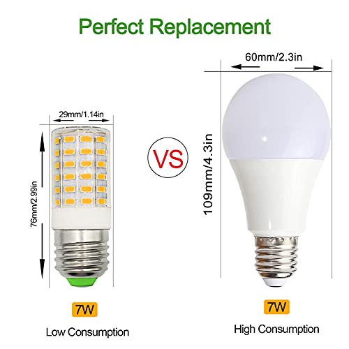 ASAIHKUN E27 LED 7W Warm White Super Bright Equivalent to 60W 70W ES Edison Screw Light Short Size Cylinder Compact Corn Bulb AC 100-265V Energy Efficient Ceiling Fan Light Non-Dimmable (Pack of 2) - Image 3