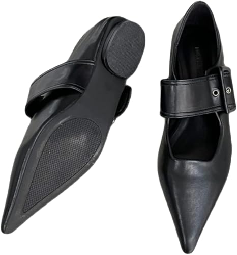 Women's Classic Leather Temperament Low Heel Flat Shoes Pointed Mary Janes Lace up Casual Flat Shoes