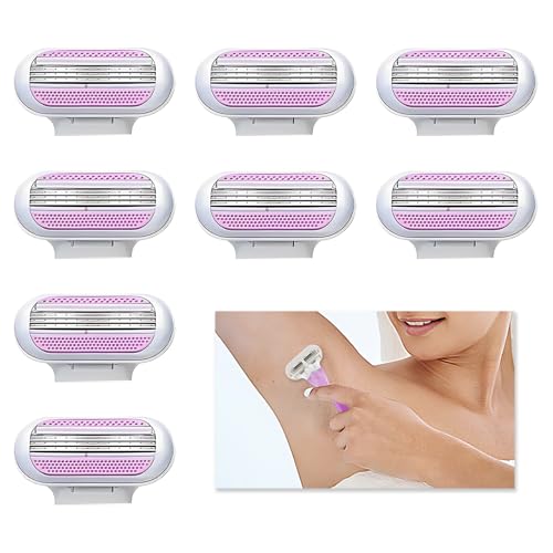 8 Piezas Recambios para Maquinilla de Depilación de Mujer, Compatibles Venus, Cuchillas de Afeitar para Mujer, 3 Hojas de Afeitar de Acero Inoxidable, Bandas Lubricantes para Afeitado Suave y Preciso