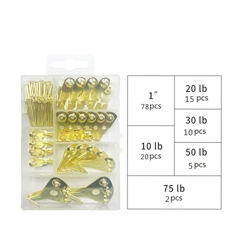 Image of 130pcs /Set Picture Hangers Photo Frame Hanging Hooks Kit with Nails Hardware for Wall Heavy Painting Tool 75lb. Gold