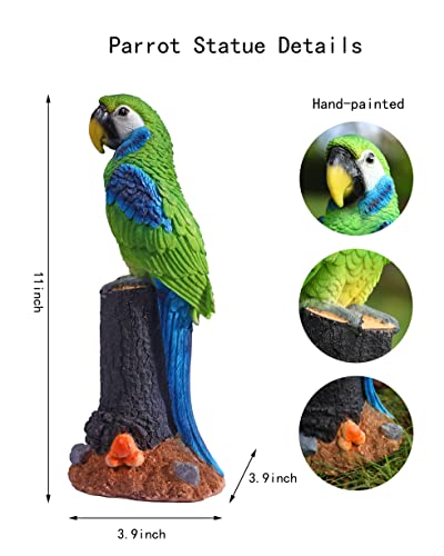 Blltllw Parrot Standing On Tree Stump Garden Bird Sculpture Lifelike Tropical Bird Statue For Outdoor Garden Decor,Patio Lawn Yard Decor Outdoor Statue Parrot Lover's Gift 11Inch (Macaw) #TOP1