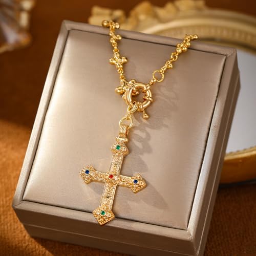 Elegant Gold-tone Cross Necklace with Detailed Filigree Design - Lightweight Religious Jewelry with a Classic Touch - adjustable 66cm Chain3