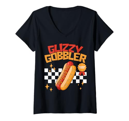 Womens Glizzy Gobbler Funny Hot Dog Wiener Lover Food Humor V-Neck T-Shirt