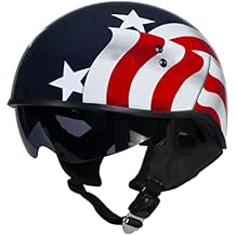 Hot Leathers T72 Blue Flag Advanced DOT Motorcycle Half Helmet Biker w/Drop Down Visor