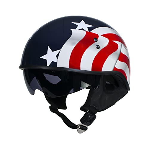 Hot Leathers T72 Blue Flag Advanced DOT Motorcycle Half Helmet Biker w/Drop Down Visor - Medium