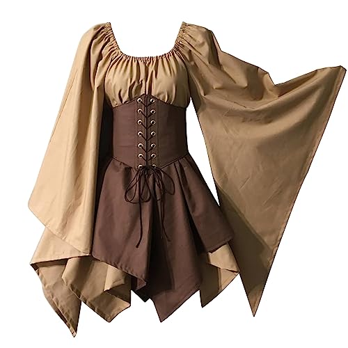 Robe médiévale pour femmes avec corset marron grande taille XXXL