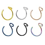 JOFUKIN 6pcs Fake Nose Ring Fake Piercings 20G Faux Body Piercing Jewelry 8mm Face Nose Hoops Set for Women and Men