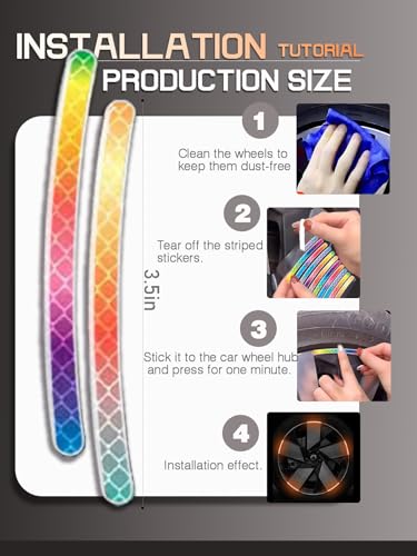 Image of Maicican Rainbow Reflective Stripe Car Wheel Stickers, 20 Pcs - Night Safety Warning, Anti-Scratch, Universal