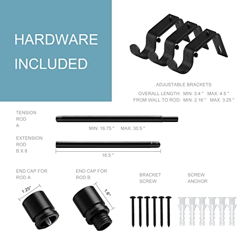 Byondeth Curtain Rods For Windows 16 To 144 Inches Adjustable Length 1 Inch Diameter Window Curtain Rod With Aluminium Finials, Black #TOP3