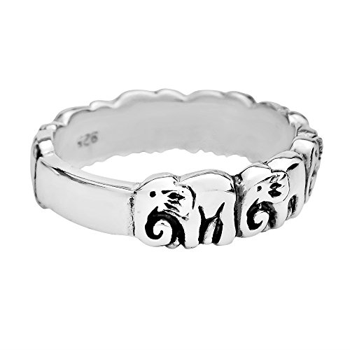Aeravida Cute Boho Elephants Lover Band .925 Sterling Silver Animal Ring | Animal Bohemian Silver Ring For Women | Coachella Fashionable Accessory | Anniversary Jewelry Gift | Size 10 #TOP2