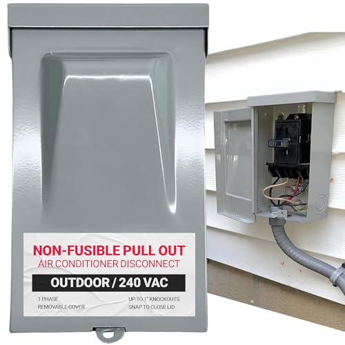 DuctlessAire 60 Amp Non Fused Disconnect - AC Disconnect Outdoor Box - Metal Cased Safety Switch Case - 240 VAC Electrical Breaker Box for Air Conditioner, Heat Pumps, HVAC, Generator and More