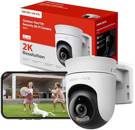 MERCUSYS Caméra de Surveillance WiFi extérieur 360° 2K 3MP, Vision Nocturne Couleur, Détection de Personne et Suivi de Mouvement, Étanche IP65, Alarme sonore Personnalisable, MC510