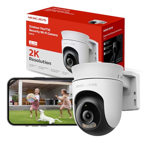 MERCUSYS Caméra de Surveillance WiFi extérieur 360° 2K 3MP, Vision Nocturne Couleur, Détection de Personne et Suivi de Mouvement, Étanche IP65, Alarme sonore Personnalisable, MC510
