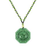 [Chiorgone] 八卦陰陽ペンダントネックレス - グリーンジェイド調ガラス製 風水お守り、ビーズコード付き、片面彫刻、ユニセックス、1個パック