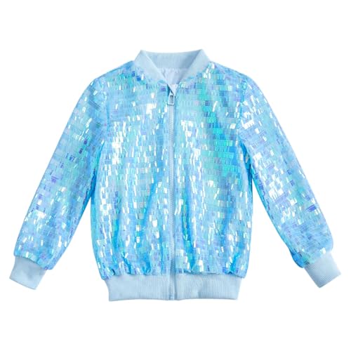 Girls Sequin Jackets Sparkle Long Sleeve Zip Up Jacket for Kids Birthday Party Shiny Dance Outfit 2-12Y