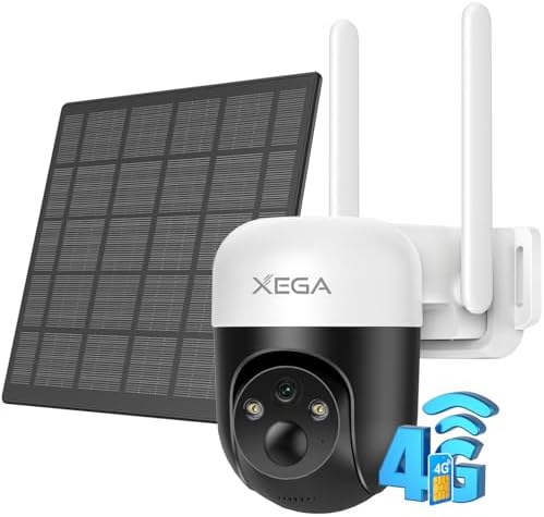 Xega 4G LTE Solar Überwachungskamera mit SIM Karte Akku 2K 3MP Kabellose | PTZ Außen IP Kamera ohne WLAN, 355°/90° Schwenkbar, PIR Erkennung, Farb‑Nachtsicht, 2‑Wege‑Audio, Abonnem