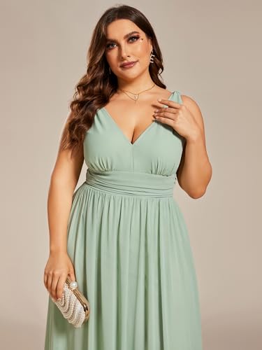 Image of Ever-Pretty V Neck Sleeveless Pleated Chiffon Maxi Plus Size Formal Dress for Women Bridesmaid Dresses 09016-DA