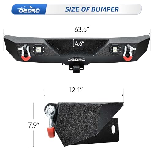 Image of OEDRO Rear Bumper w / 2 LED Lights Fits for 07-18 Jeep Wrangler JK 4Dr / 2Dr