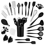 Utensilios de Cocina De Silicona 43 Uds, utensilios cocina Silicona resistente al calor, Juego Utensilios De Cocina Envueltos individualmente, Juego de Utensilios de cocina es lavable a máquina-Negro