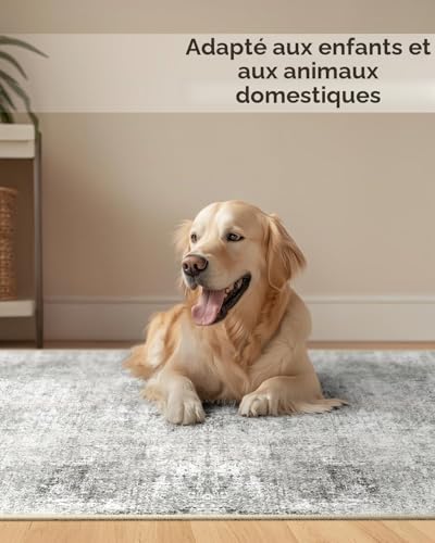 Tapis de salon moderne 60x180 cm blanc et gris lavable avec envers antidérapant premium - 5
