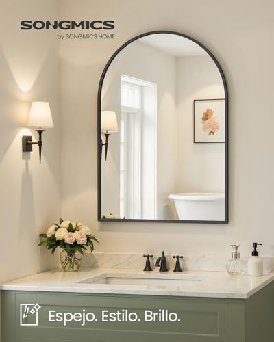 Miniatura 2 de Songmics Espejo De Baño, Espejo De Pared, Arqueado, Marco De Aluminio, 91 X 61 Cm, Lámina De Seguridad, Montaje Fácil, Para Salón, Dormitorio, Negro Tinta Lwm011bd01