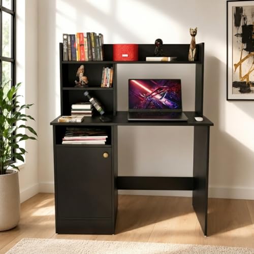 Image of SPYDER CRAFT Modern Indus Engineered Wood Study Table with Storage Shelf | Clean Minimalist Computer Desk for Home, Office, & Bedroom | Durable & Easy to Clean - (Black) (Assembly DIY)