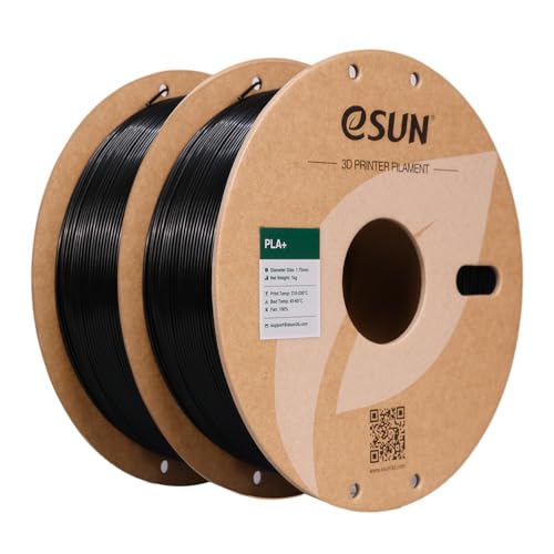 eSUN PLA+ Filament 1.75mm, 3D Printer Filament Dimensional Accuracy +/- 0.03mm, 1kg Cardboard Spool(2.2lbs) 3D Printing Filament, Fits for Most FDM 3D Printers(2 Pack Black)