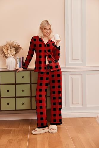 Ekouaer Womens PJ Set Long Sleeve Lounge Set Button Down Loungewear — view 3