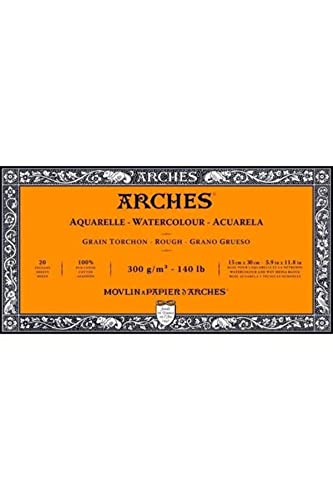 Arches A1795082 Bloc de 20 Hojas de Acuarela, Grano de Trapo Blanco Natural