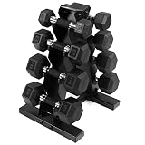 WF Athletic Supply Rubber Encased Hex Dumbbells with Rubber Grip Contoured Handle for Muscle Toning,