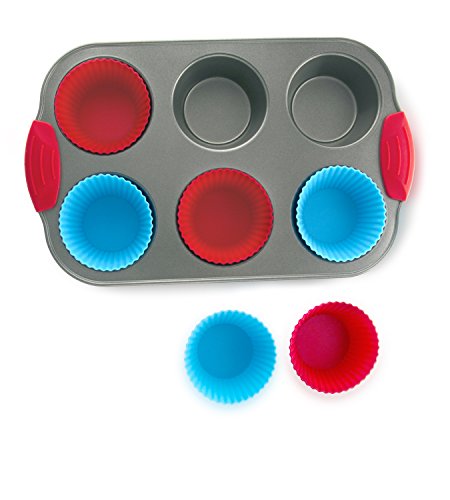 Nonstick Bakeware 6-Cup Muffin Pan with Silicone Cupcake Liners (Set of 6)