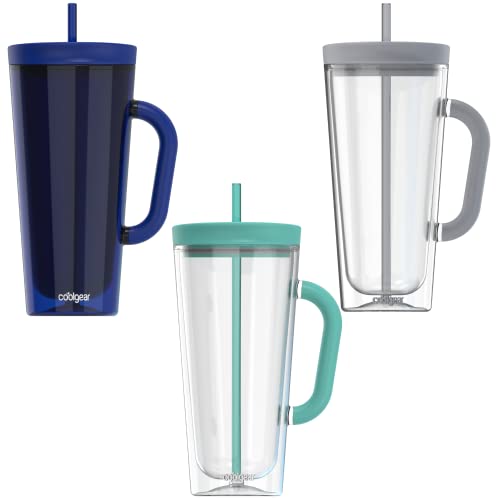 Cool Gear 3-Pack 24 Oz Spritz Tumbler With Straw And Handle | Dual Function Spill-Proof Closure, Colored Re-Usable Tumbler Water Bottle With Straw And Handle - Variety Pack #TOP10