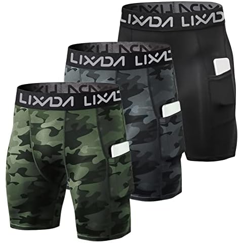 Lixada Pantalones cortos elásticos de compresión con bolsillo para hombre Cover