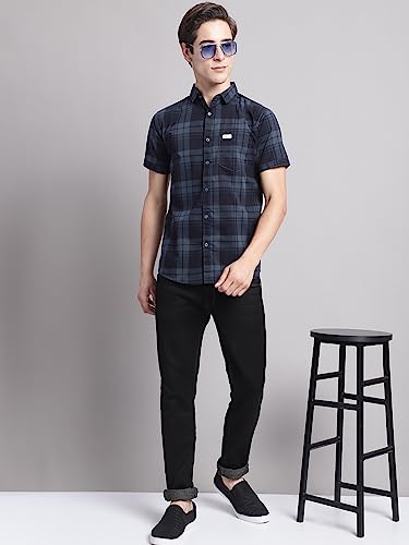 Image of Majestic Man Men Cotton Checkered Half Sleeve Slim Fit Casual Shirt