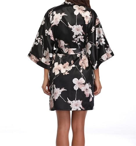 Image of Women's Short Satin Robes Lightweight Silky V-Neck Sleepwear Wedding Bridal Party Bride Bridesmaid Bathrobes
